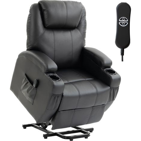 Fauteuil releveur relax électrique, dossier inclinable, repose-pieds, port USB, dimensions 83x95x107 cm, noir (1/5)