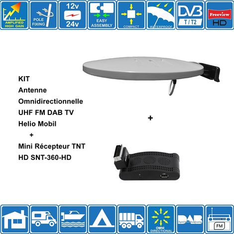 KIT Antenne Omni UHF FM DAB TV Helio Mobil + Mini Récepteur TNT HD SNT-360-HD - 44dB 4k 1080p Pour Camping Car Camion Voiture Bateau (1/4)