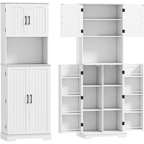 Credenza da Cucina Alta Stile Country 60x40x181,5 cm 2 Armadietti e 8 Portaspezie in MDF Bianco (1/5)