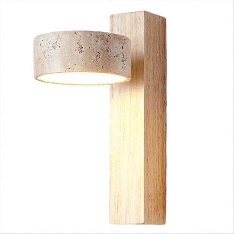 Applique murale LED rotative en bois et pierre, idéale pour une chambre d'appartement ou un couloir. (1/5)