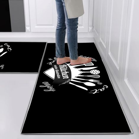 Set of 2 Non-Slip Anti-Fatigue Kitchen Mats for Home and Office Decoration - Waterproof, Non-Slip and Comfortable (D, 43 x 75 cm + 43 x 150 cm) (1/5)