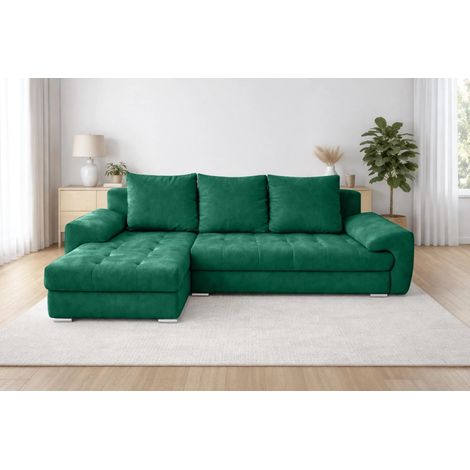 AX LIVING Manisa Wohnzimmer Couch L Form Grün mit Schlaffunktion L