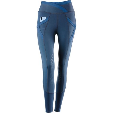 Leggings Tattini donna modello Aloe in tessuto tecnico a vita alta con grip al ginocchio: 42 IT, blu scuro