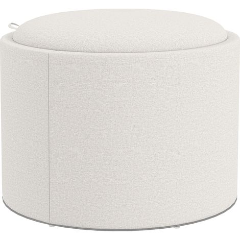 Puf arcón redondo acolchado con tapa abatible efecto lino 56 x 42 cm crema MODENUIT (1/5)