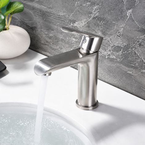 Mitigeur de Lavabo Salle de Bain en Acier Inoxydable 304 Brossé Robinet Vasque Eau Chaude et Froide Cartouche Céramique 35mm SNA621 – Livraison gratuite (1/5)