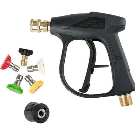 Hochdruck-Sprühpistole (kurze Ausführung, Nenndruck 4350 PSI) mit Lanze, Kupferanschlüssen und farbcodierten Düsen (5 Varianten) inkl. Kärcher-kompatiblem Adapter und 5 Düsen – ideal für Autowäsche un (1/5)