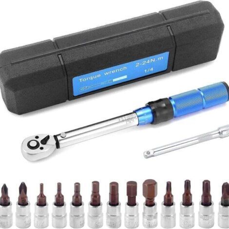 2-24N.m 1/4 Pouce Drive 15 PCS Clé dynamométrique Préréglée Ensemble d'embouts de Clé dynamométrique à Dégagement Rapide Mini Clé dynamométrique Réglable Portable Ménage Vélo Voiture Auto Réparati (1/4)