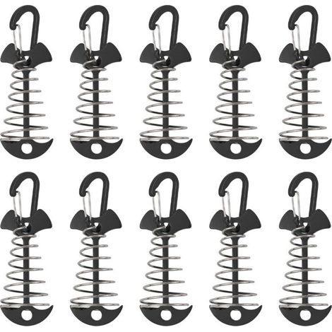 Piquets d'ancrage de pont, lot de 10, en alliage d'aluminium coupe-vent avec boucle à ressort, ancre de camping portable. (1/4)