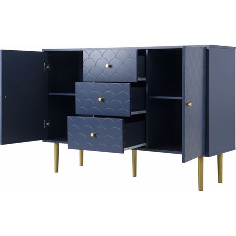 Buffet Marine Bleu avec 2 Portes, 3 Tiroirs et Étagère Réglable, 120x40x83 cm (1/5)