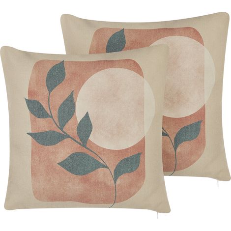 Conjunto de 2 cojines de poliéster algodón mezcla multicolor suave patrón floral 45 x 45 cm accesorio decorativo Calliopsis