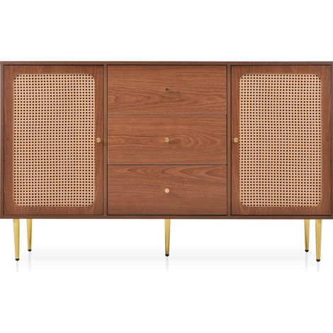 Aparador con 2 puertas y 3 cajones efecto nogal 150 x 40 x 90 cm HOMVRA (1/5)