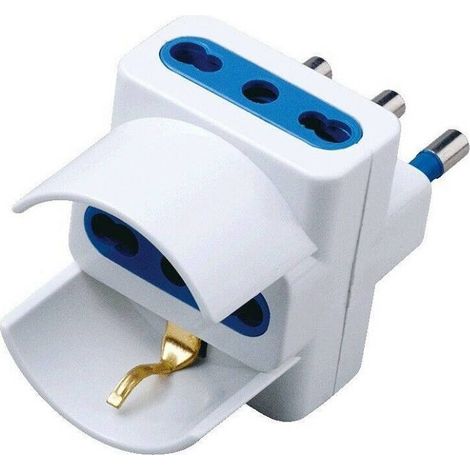 Trade Shop - Adattatore Riduttore Tripla Presa Bipasso Con Shuko Tedesca Spina Grande 16a - (1/2)