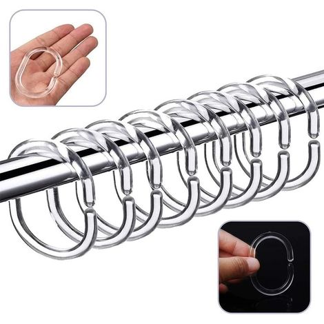 Lot de 12 anneaux coulissants en plastique pour rideau de douche Transparent (1/5)