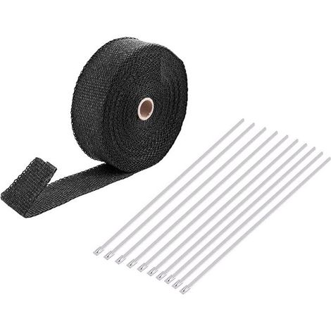2000℉ Black Car Exhaust Pipe Heat Insulation Wrap 50mm x 15m with 10 Stainless Steel Cable Ties