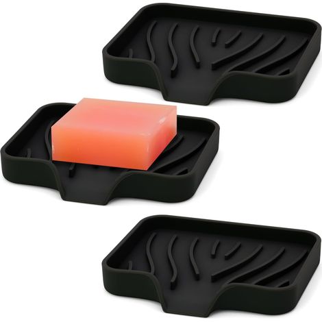 Seifenschale aus Silikon, Seifenbox, leicht zu reinigen, selbstentleerende Seifenablage, geeignet für Duschen, Badezimmer, Küchen und Badewannen, hält die Seife trocken und spart Seife (schwarz).