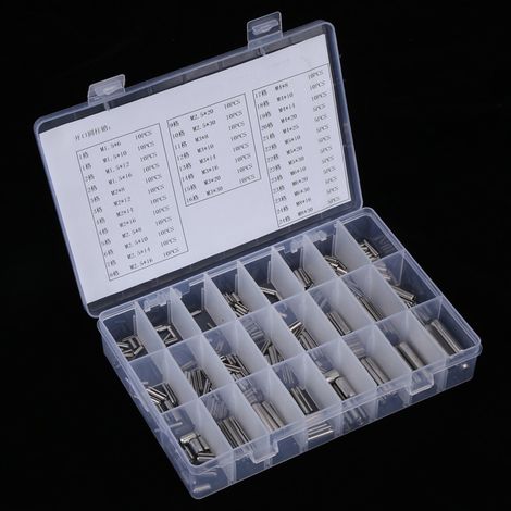 280 goupilles cylindriques flexibles en acier inoxydable 304. Emballage : boîte en papier kraft + sachet à bulles + boîte en plastique. (1/5)