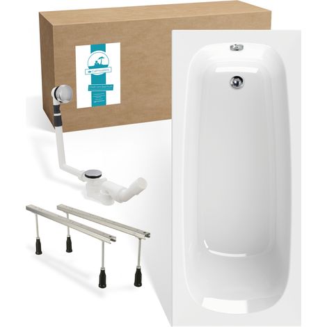 Calmwaters® Badewannen-Set 170x75 cm mit Wannenfüßen & Ablaufgarnitur, Acrylwanne Original, ergonomische Körperform-Wanne komplett Set, 170 x 75 cm, Weiß, 99000341