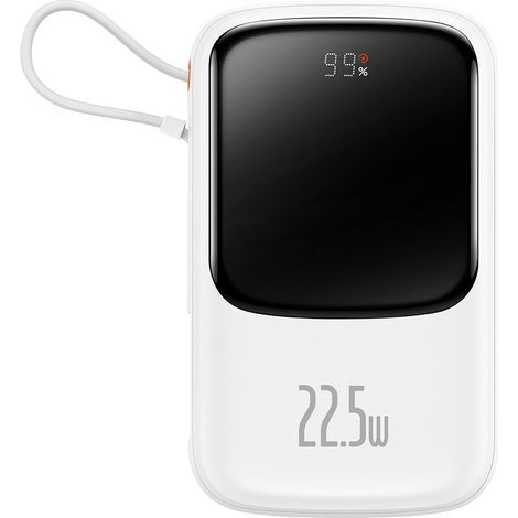 Powerbank Qpow 10000mAh con cavo USB Type-C integrato, ricarica rapida da 22,5 W, bianco (1/5)