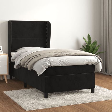 vidaXL Sommier à lattes de lit avec matelas Noir 90x200 cm Velours (1/5)