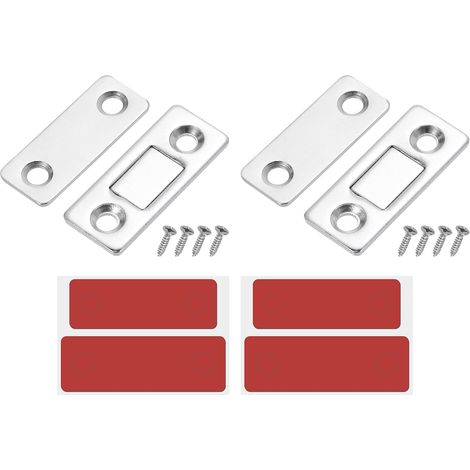 Lot de 2 verrous magnétiques pour armoires, tiroirs, portes coulissantes pour placards de cuisine, argent (1/5)