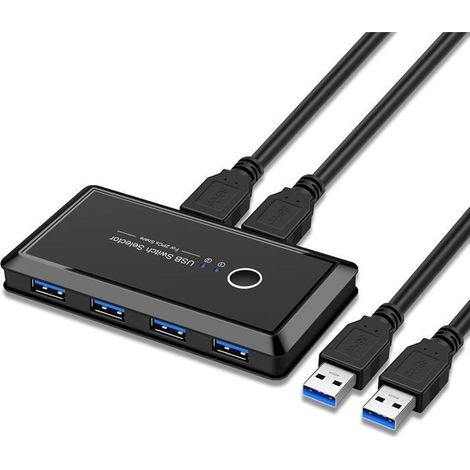 Commutateur USB 3.0 2 entrées 4 sorties pour partager périphériques entre 2 PC - Noir (1/4)