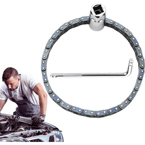 Clé de filtre lourde, clé à filtre à double chaîne Span de réparation réglable de retrait de filtre à couple élevé avec chaînes doubles - Clé des raccords automobiles, outils de réparation pour les (1/5)