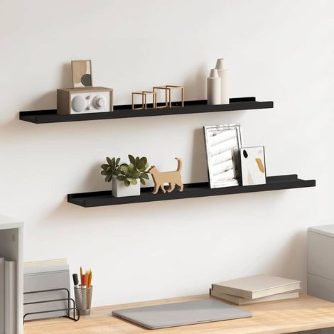 vidaXL Étagères à rebord pour cadre photo 2 pcs Noir 80x9x3 cm MDF (1/5)