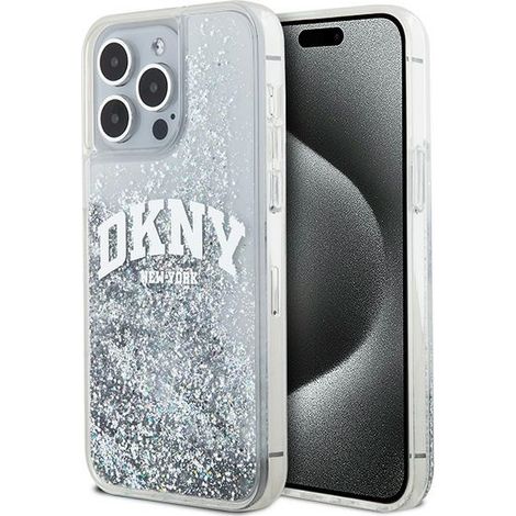 Funda rígida blanca DKNY DKHCP15XLBNAET para iPhone 15 Pro Max de 6,7" con purpurina líquida y logotipo grande. (1/5)
