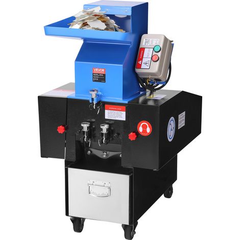 VEVOR Macchina Trituratrice di Plastica, 3 CV/2,2 kW Trituratore per Materie Plastiche, Capacita 100-150 kg/h con Ruote, Lama SDK-11 e Maglia da 6 mm per PVC ABS PTFE, 380 V 50 Hz Trifase