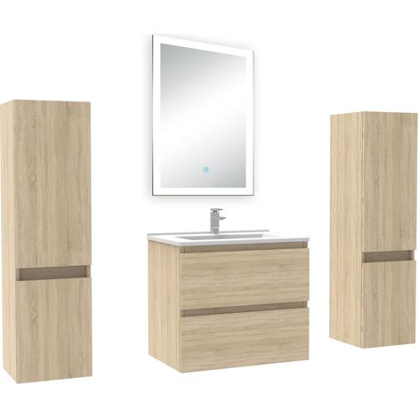 Acezanble Ensemble meuble Salle de Bain 60cm avec colonne et miroir lumineux dimmable chêne wotan