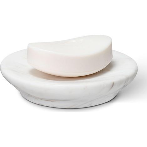 Porte Savon Douche Marbre Naturel, Petit Vide Poche Rond Blanc Carrara 11cm, Calcaire Support Savon avec Bord Biseauté, Plateau Moderne Pierre pour Salle de Bain, Cuisine (1/5)