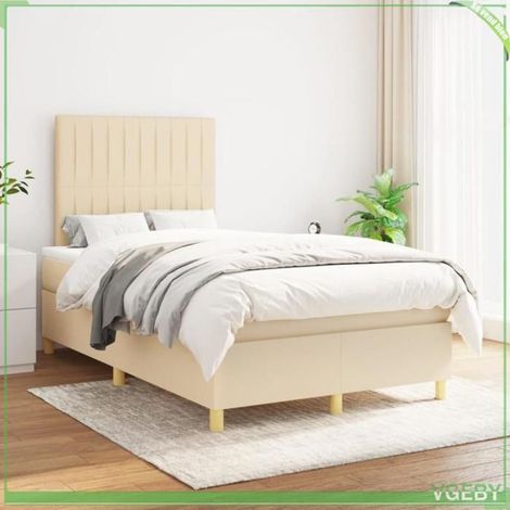 Lit à sommier - FAF7291712413018 - 120x200 cm - Tissu crème - Matelas à ressorts ensachés (1/5)
