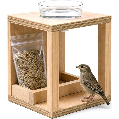 Mangeoire Oiseaux Extérieur en Bois Compartiments Abreuvoir Et Plateau Amovible pour Oiseaux Sauvages Jardin Naturel (1/5)