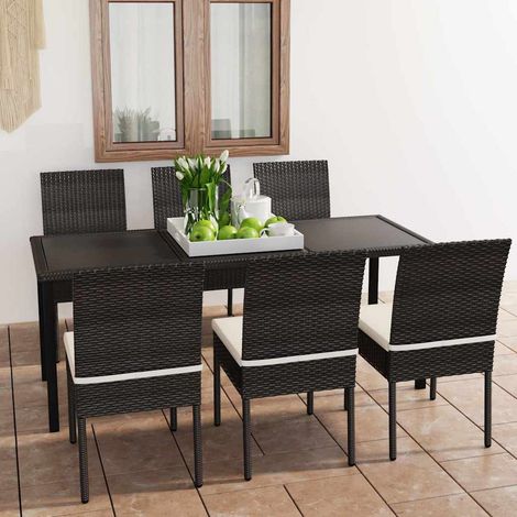 Ensemble à manger de jardin 7 pcs-Salon de jardin Résine tressée Noir 947909 (1/5)
