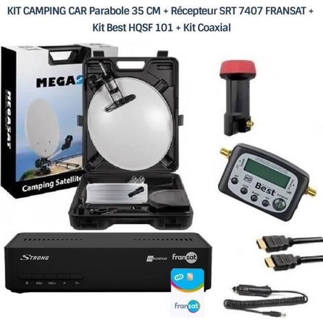 KIT CAMPING CAR Parabole 35 CM + Récepteur SRT 7407 FRANSAT + Kit Best HQSF 101 + Kit Coaxial
