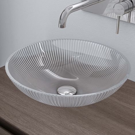 doporro lavabo sobre encimera lavabo de cristal 40x40x12cm en vidrio transparente lavabo Minerva06