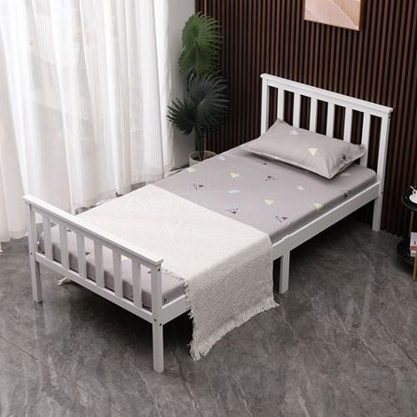 WestWood Single Bed Solid Pine Wood Frame With Footboard Wood Slat Support Bedroom White (1/5)
