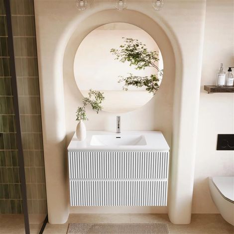 Exagonshop Mobile bagno 100x46 bianco lucido cannettato lavabo