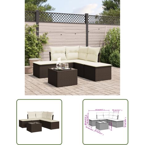 vidaXL 6-tlg. Garten-Sofagarnitur mit Kissen Braun Poly Rattan