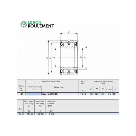 Roulement à rouleaux cylindriques NAU4918-UU-IKO