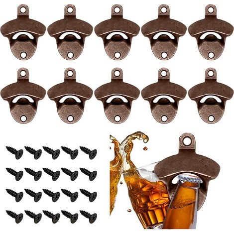 Ouvre Bouteille Mural Vintage, 10 Pièces Décapsuleur Mural Biere avec Vis de Fixation, Support Mural Décapsuleur pour Bars, Restaurants, Cafés, Cuisines