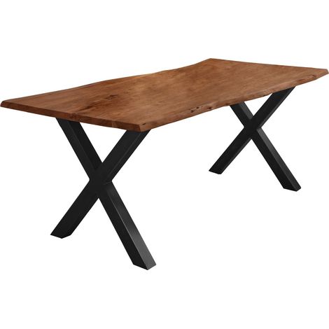 Esstisch Akazie nussbaumfarben 120 x 80 cm X-Gestell schwarz FREDERIK (1/5)