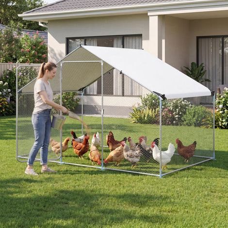 9,8 x 6,7 pieds enclos métallique pour volaille, pour jardin et ferme, avec toit PE étanche et porte verrouillable (1/5)