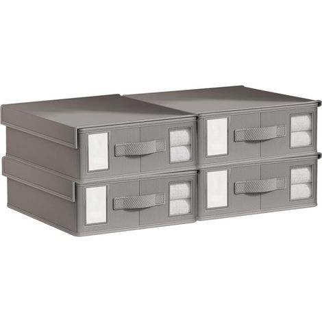 Lot de 4 Pliable Boite Rangement, Rangements de Draps Boîte de Rangement pour Housse de Couette avec Poignée Peuvent être Rangés Sous Lit, Dans Placard (38 32 12cm)