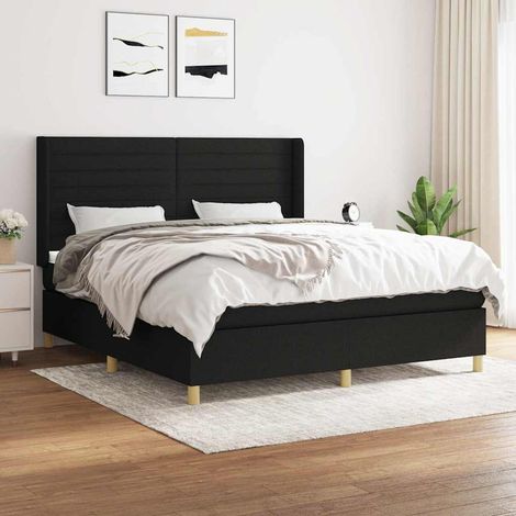 Cama box spring con colchón tela negro 180x200 cm (1/5)