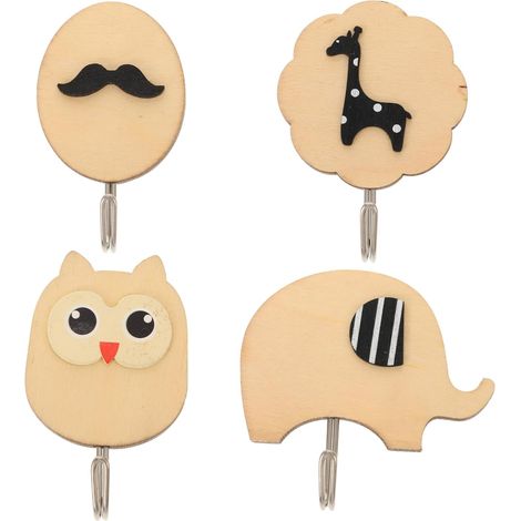 16pièces Muraux Adhésifs Bois Pour Girafe Éléphant Hibou Moustache Décoration Pratique Pour Salle De Bain Et Rangements (1/5)