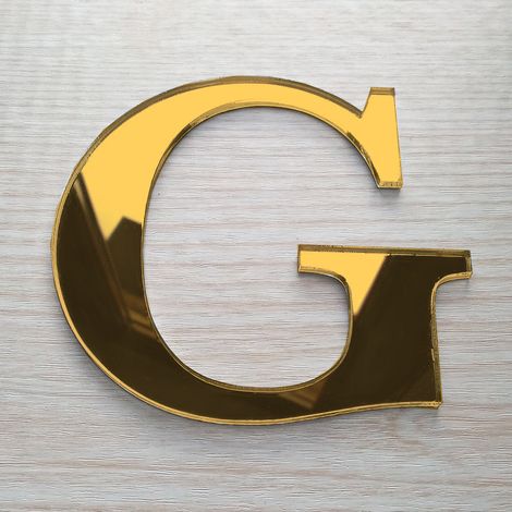 Lettre Miroir Or Décorative Plexiglass.- G - 15 cm