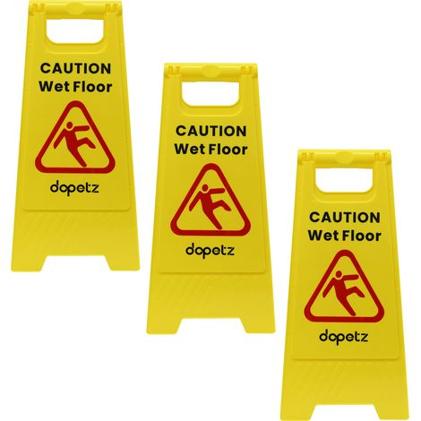 Dapetz ® 3Pc Warning Caution Wet Floor Sign Yellow 295 x 610mm Cleaning In Progress Floor Sign Mini Wet Floor Sign A-Frame Cone Slip Warning Hazard For Commercial & Business Use (1/5)