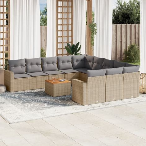 Muebles de exterior - vidaXL Juego de sofás jardín con cojines beige mezcla 12 pzas ratán PE - Cojines desenfundables (1/5)