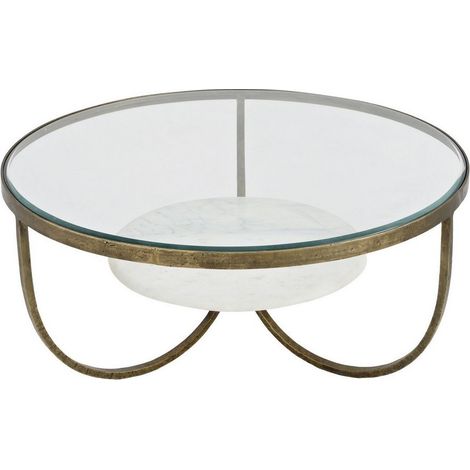 Nolita Coffee Table - Iron/Glass/Marble/MDF - L91.5 x W91.5 x H41 cm - Gold/White